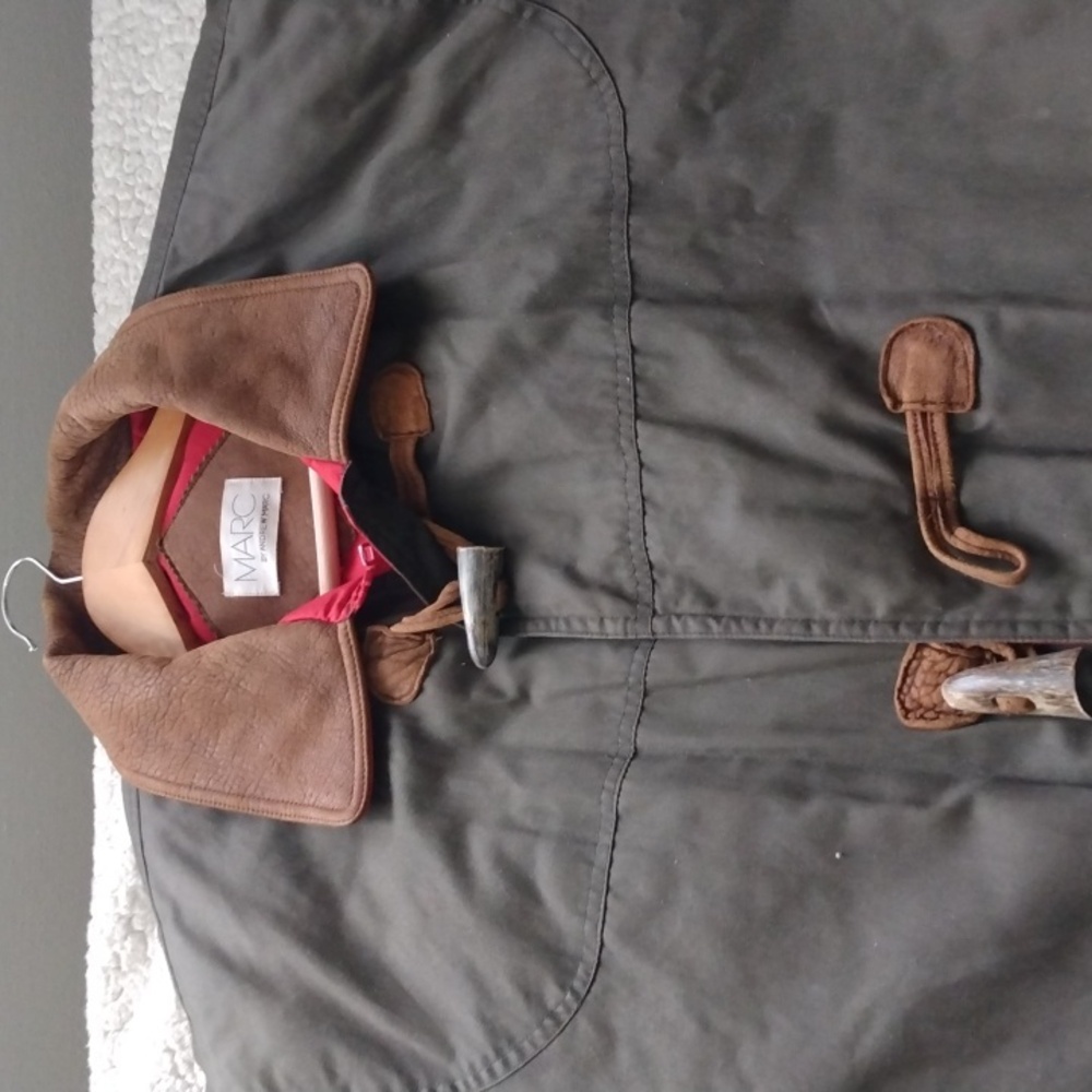 Vintage Marc by Andrew Marc Olive Cotton/Leather Duffel Coat (Medium)